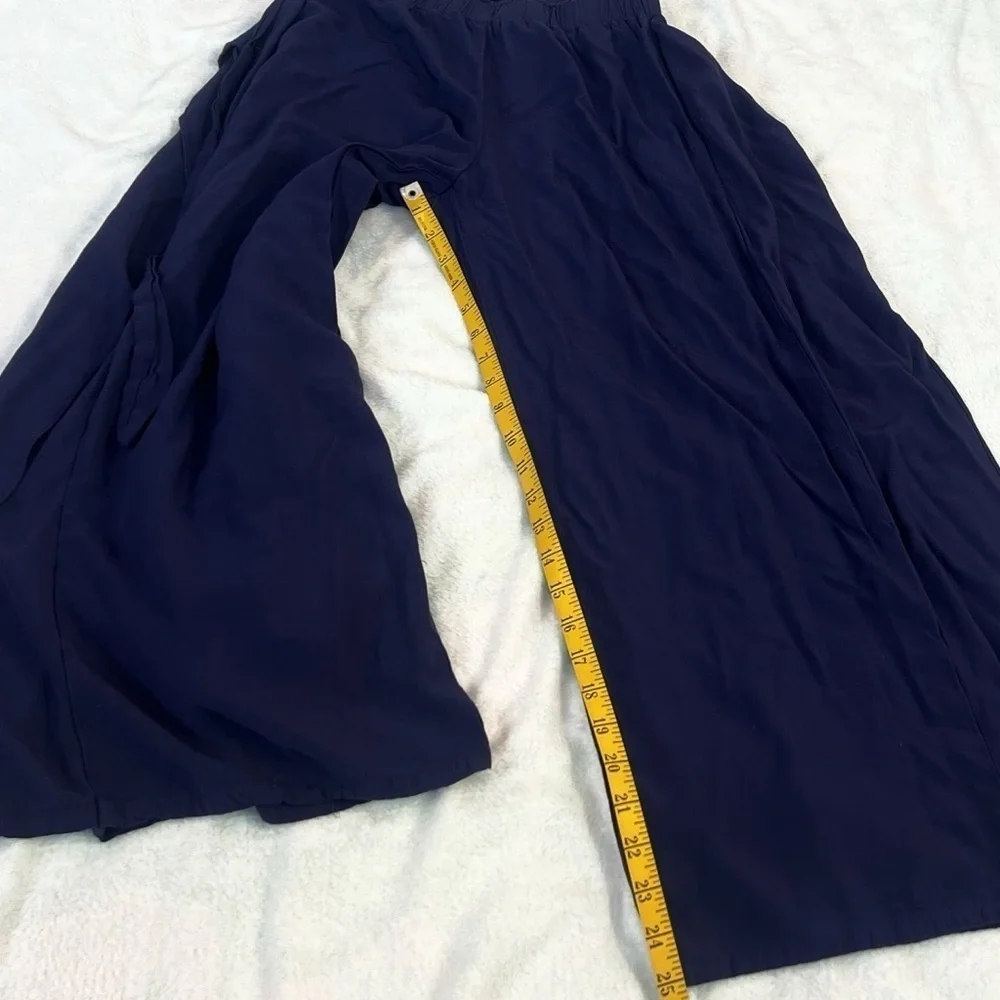 Lulus Always Here For You Navy Blue Tie Front Wide Leg Pants Pull On Ankle XS - Picture 7 of 11